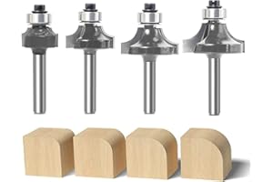 Roundover Router Bit Set 1/4 Shank by Sinoprotools, 4pcs Router Roundover Bit, Carbide Corner Rounding Edge-Forming, for Round Edges/Cabinet Edges, Radius 1/8", 1/4", 3/8", 5/16"