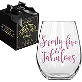 Pokolllee Happy 75th Fabulous Wine Glass Birthday Gifts for Women, Happy 75th Birthday Wine Glass Funny 75th Fabulous Gift for Mom Friends Wife Coworker, Turning 75th Birthday Gift(75th)
