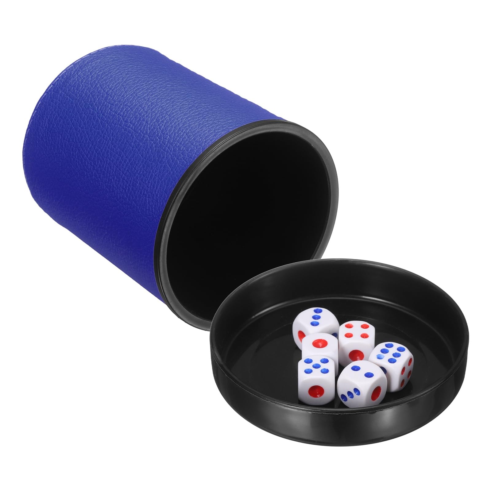 sourcing map Professional Dice Cup, PU Leather Shaker Cups with Lid Includes 6 Dot Dice for Bar Gatherings Party Board Games, Blue