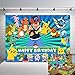 Cartoon Animals Photography Backdrop for Children Boys Happy Birthday Supplies Party Banner 7x5ft Vinyl Photo Background Blue Stripes Baby Shower Cake Table Decoration Photo Booth Studio Props