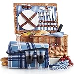 VonShef Deluxe 2 Person Traditional Wicker Picnic Basket Hamper with Cutlery, Plates, Glasses, Tableware & Fleece Blanket
