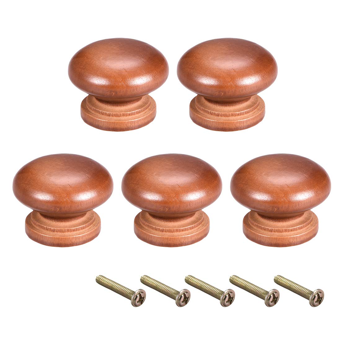 sourcing map Round Wood Knobs,5Pcs 35mm Dia Cabinet Furniture Kitchen Pulls Handles for Dresser Drawer Wardrobe, Light Red
