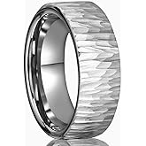 Concept Knight Tungsten Carbide Ring for Men Women 8mm Silvery Hammered Bark Textured Classic Men's Wedding Bands Polished Comfortable Fit Suitable for Party Anniversary