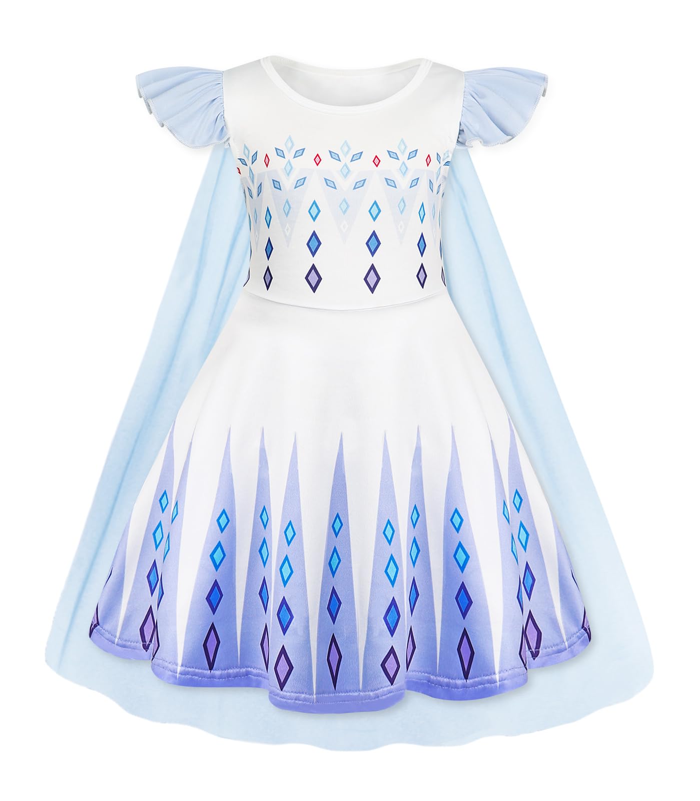 Jurebecia Princess Dress Fancy Party Dress with Cape Princess Costume for Halloween Chrismas White 3-4 Years