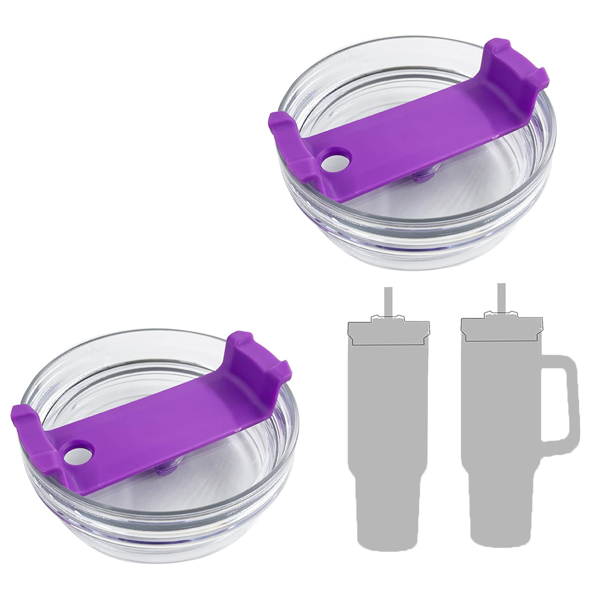 Photo 1 of 2 Pack 40 OZ Tumbler Lid Compatible for Stanley Quencher, Spill Proof Splash Resistant Stainless Steel Tumbler Covers Fit for Stanley and More Coffee (Purple, 40oz-1.0)