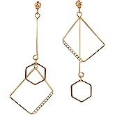 Mismatch Asymmetry Abstract Irregular Geometry Drop Dangle Earrings Sparkling Rhinestone Long Chain Pendant Earrings for Woman