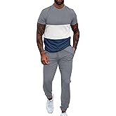 UOUA Mens 2 Piece Sweatsuits Outfits Short Sleeve Pullover Loungewear & Joggers Sweatpants Summer Casual Track Suits Set