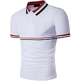 COTTORY Men's Fashion Stripe Contrast Color Short Sleeve Polo T Shirt