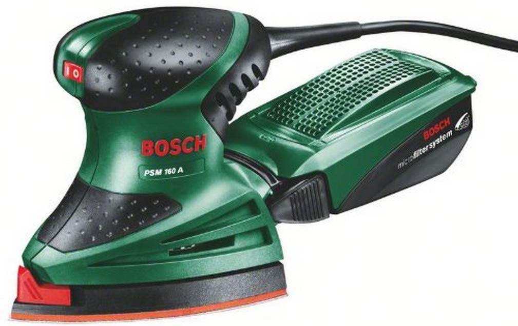 Bosch Home and Garden Multischleifer PSM 160 A, 3 Schleifblätter, Karton (160 W, Schwingzahl 24.000 min-1, Schwingkreis-ÃƒËœ 1,6 mm)