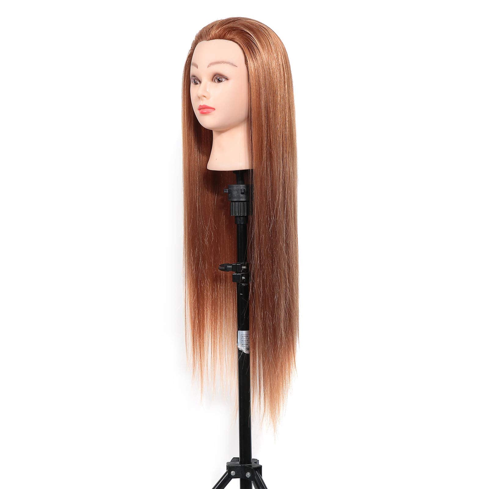 Training Heads, 24 Inch Synthetic Fibre Hair Mannequin Hairstyling High Temperature Hair Hairdressing Cosmetology Mannequin Training Head with Table Clamp Stand for Beauty Teacher Exercise Ginger