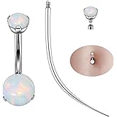 Ruifan ASTM F136 Titanium Belly Button Rings 14G Opal Round Belly Navel Rings 10mm Bar Body Piercing Jewelry Navel Ring With 1PCS Curved Piercing Taper