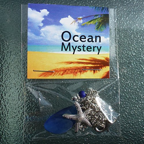 Blue cobalt sea glass necklace ocean talisman on a 24" silver color chain with nautical starfish delicate elegant young beach amulet prime aqua handmade seaglass mermaid rears jewelry mascot