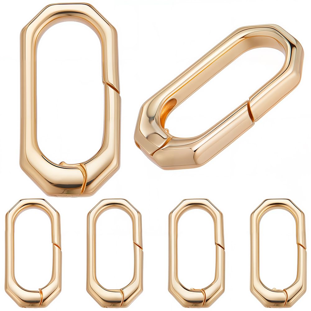 SUNNYCLUE 1 Box 6Pcs Trigger Spring O Rings Real 18K Gold Plated Brass Spring O Ring Clasp Small Purse Ring Clip Clasp Geometric Carabiner Clips Keyrings Snap Hooks Buckles for Jewellery Making