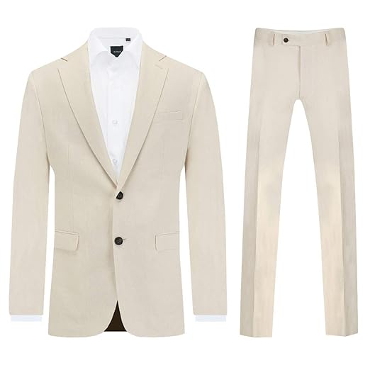 Dobell Herren Leinen Anzug zweiteilig Cremefarben Regular Fit