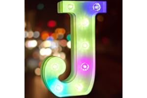 GLINTEE LED Letter Lights Sign Light Up Letters Sign for Night Light Wedding/Birthday Party Battery Powered Christmas Lamp Home Bar Decoration- (Colorful J)
