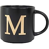 COLLECTIVE HOME - Monogram Ceramic Mugs, 15 oz Golden Initial Black Coffee Cups, Elegant Alphabet Tea Mugs, Elegant Personalized Mug with Gift Box, Unique Mug with Double Side Capital Lette (M)