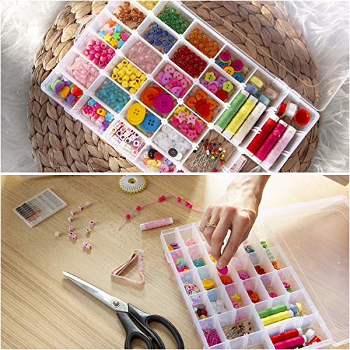 Plastic Organizer Box with Dividers - Clear Organizer Box with 36 Compartments - Best for Letter Board Letters, Bead Storage, Fishing Tackle & Jewelry Box