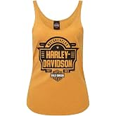 Harley-Davidson Women's Empire Sleeveless Fullback Curved Hem Tank Top, Gold