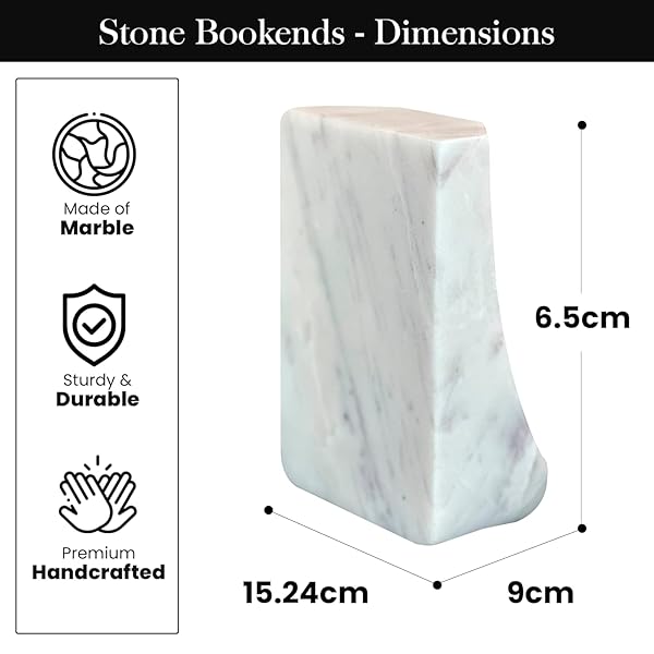 USIA WHITE MARBLE BOOKENDS – HEAVY DUTY 9.8 LBS STONE BOOK ENDS FOR SHELVES, MODERN DECORATIVE BOOK HOLDER SET OF 2 – PREMIUM HANDMADE MARBLE BOOK ENDS FOR OFFICE, LIBRARY, OR HOME DECOR