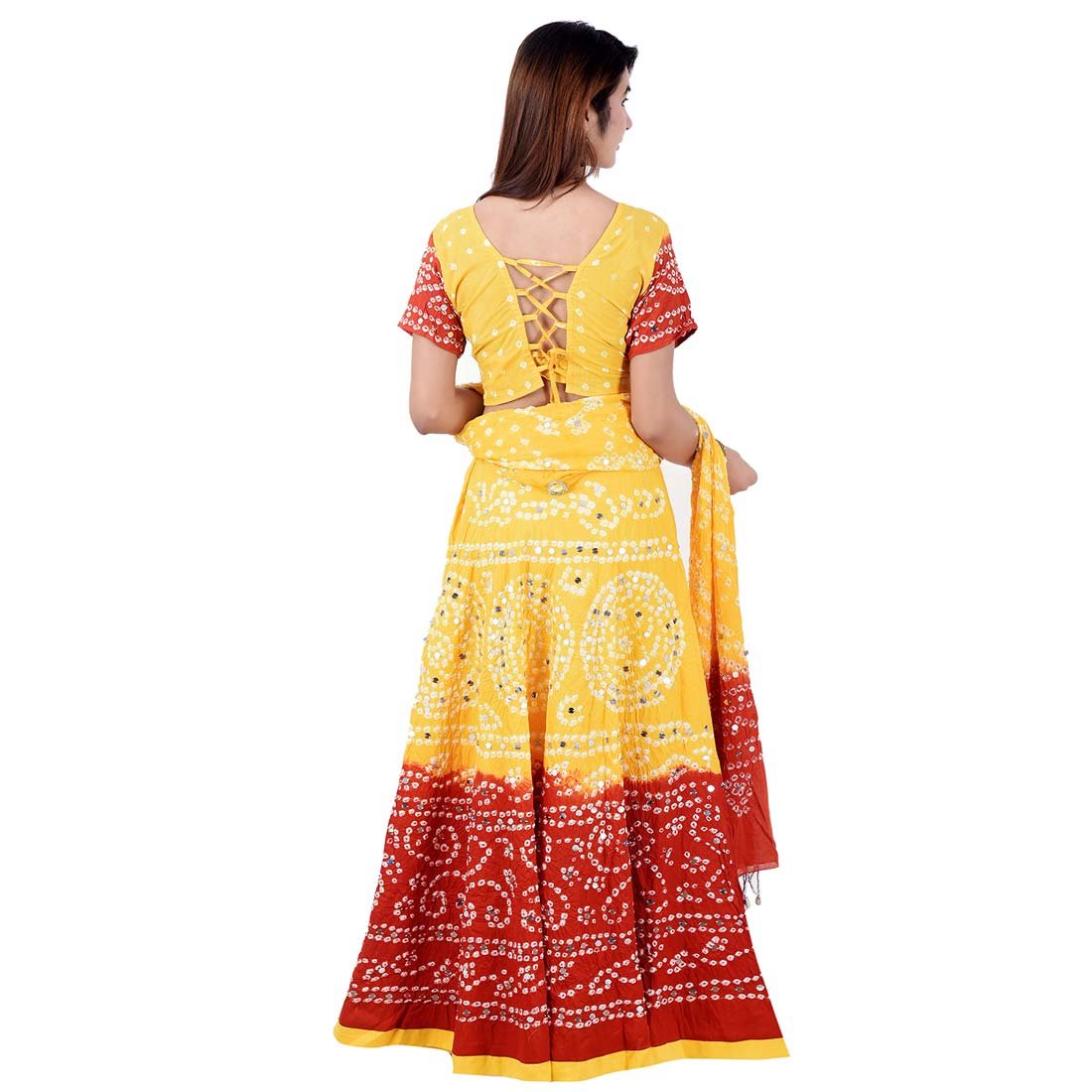 halowishes women's cotton lehanga choli(led-104 red yellow free size)