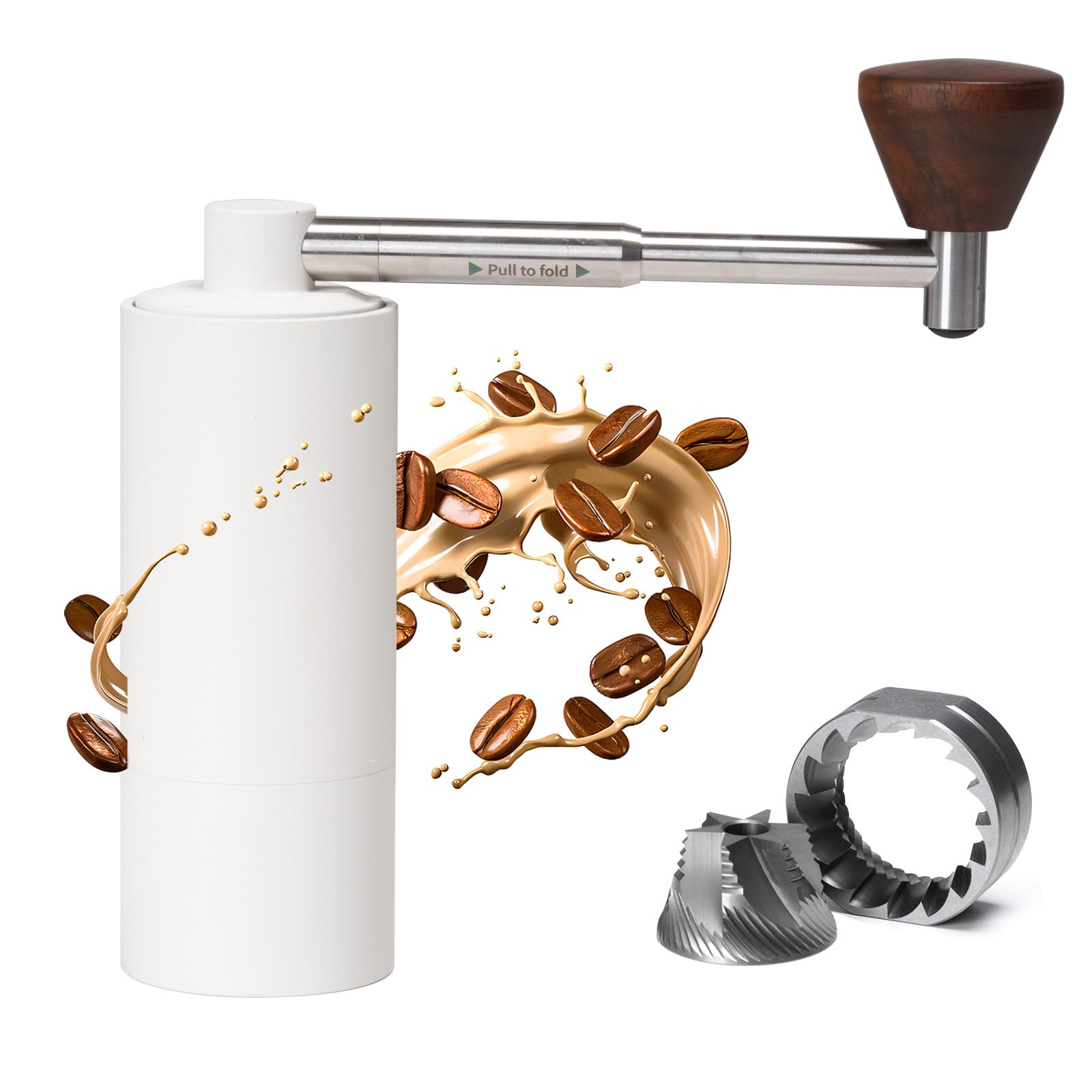 TIMEMORE Coffee Grinder Manual with Foldable Small Handle Portable Coffee Grinder Chestnut NaNo3 Numerical External Adjustable Setting, Double Bearing Positioning for Travl, Camping White
