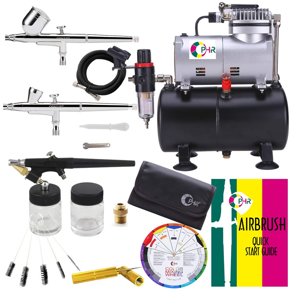 OPHIR 110V Pro Airbrush Kit Air Brush Compressor with Tank 0.2mm 0.3mm