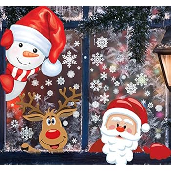 MISS FANTASY 142 PCS 4 Sheet Christmas Window Clings Stickers for Glass Decals Reuseable for Xmas Christmas Party Decorations Holiday Snowflake New Year Christmas Decorations for Windows Kitchen