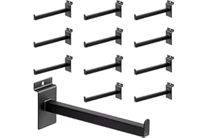 WETOECOTEC 8 Inch Square Tubing Slatwall Shelf Bracket , Heavy Duty Slat Wall Floating Shelf Bracket with Lip, Slatwall Accessories for Retail Display,Garage (12Pcs, Black)