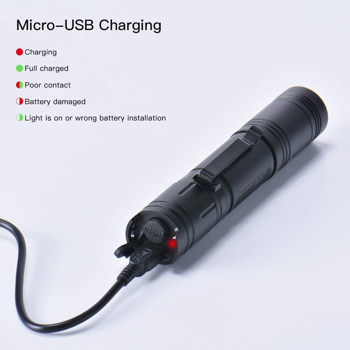 WUBEN LED Flashlight 1200 Lumens Super Bright Rechargeable Tactical Flash Light Waterproof 5 Modes Handheld Pocket Flashlights for Outdoor Camping Hiking Emergency (with 18650 Battery) - - 