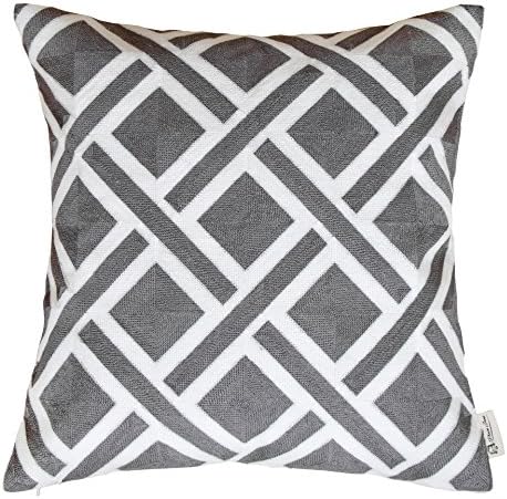 Plain Jane Embroidery Decorative Abstract Check Pattern Throw Pillow Cases 100% Cotton 1PC Sofa Pillows Cushion Covers for Bed 18inchx18inch Grey