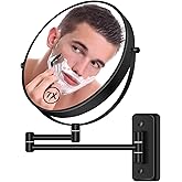 BTremary 8” Wall Mounted Magnifying Makeup Mirror 1X/7X Wall Mount Mirror Swing Arm Two-Sided 360° Swivel Bathroom Shaving Mi