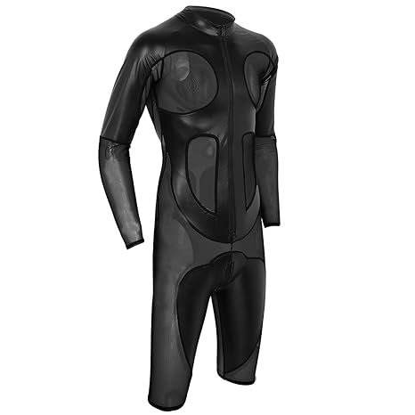 CHICTRY Herren Body Glänzend Wetlook Overall mit Transparent Mesh Schwarz Bodysuit Männer Boxershorts Unterwäsche M-XXL