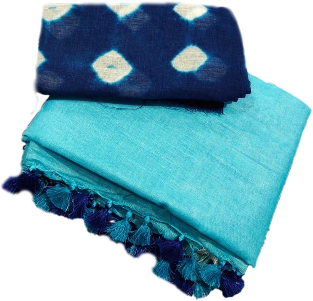 Buy HANDLOOM FABRICS Women's Linen Slub Saree With Contrast Sibori