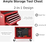 TANGZON Lockable Rolling Tool Cabinet with Middle Compartment Red view 2