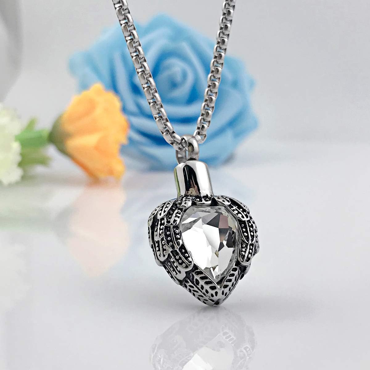 MUERDOU Urn Necklaces for Ashes Angel Wing Birthstone Charm Heart Cremation Jewelry Keepsake Holder Memorial Necklace Pendant - Image 4