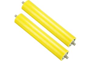 PATIKIL Polyurethane Coated Conveyor Roller 2.4" Diameter 12" Length, 2 Pack Stainless Steel Transmission Replacement Part Galvanized End, Yellow