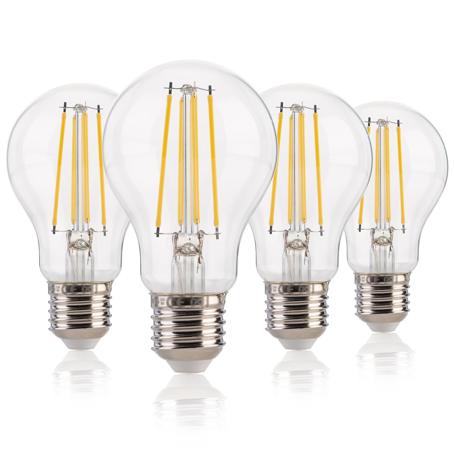 FLSNT Dimmable E27 Screw Bulb, A60 LED Filament Edison Screw in Light Bulbs, 7W (60W Equivalent), 950LM High Bright E27 LED Bulb Warm White 2700K, Clear Glass, Pack of 4 [Energy Class D]