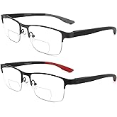 Ryegis Pack 2 Half Frame Bifocal Reading Glasses For men,Blue Light Blocking Semi Rimless Readers For Men