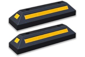 Zento Deals Rubber Parking Tire Guide Blocks Premium Quality Wheel Stopper, High Visibility Yellow Reflective Strips, Garage Professional Grade Durable Rubber Material (Black/yellow2)