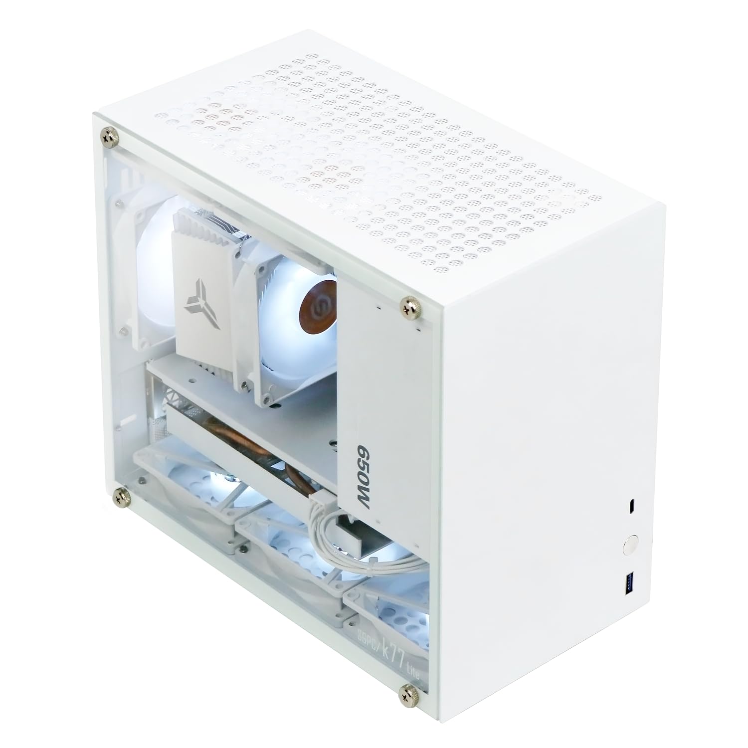 SGPC K77 Lite 11.6L/Compact Mini-ITX PC Gaming Case/135mm CPU Cooler & 280mm GPU & SFX PSU Support/Tempered Glass Side Panel/up to 6 x 92mm Cooling Fans,1 x Pre-Installed ARGB Fan(K77Lite,White)