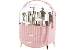 YGJT Make up Organizers and Storage, Makeup Organizer for Vanity, Cosmetics Skincare Organizers with Lid and Drawers, Cosmetic Display Cases for Countertop, Bathroom, Ideal Gifts for Women(Pink)
