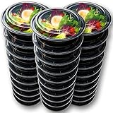 Hecentur Disposable Food Containers Meal Prep Bowls - Plastic Containers with lids Round Meal Prep Containers for Home, Work, and Travel Use, BPA Free, Freezer and Microwave Safe, Black, 720ML, 6PCS