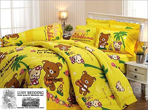 Rilakkuma Official Licensed Bedding Set, Bed Sheet, Pillow Case, Bolster Case (Not Included Comforter) RK006 Set A (TWIN 42"X78") with "Lusy Bedding" Label