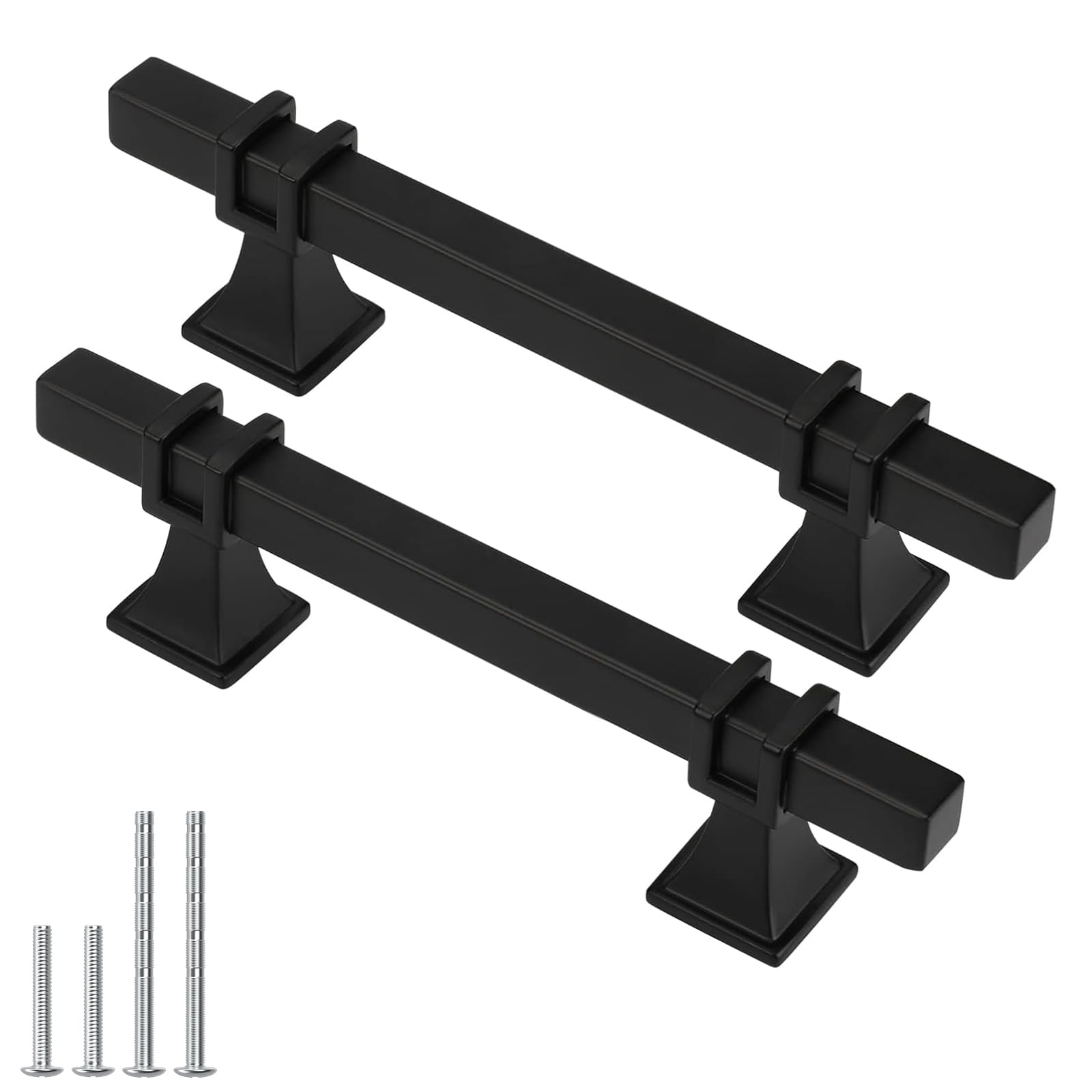 Lepatape 15 Pack Matt Black Square Kitchen Cabinet Pulls, 3-3/4 Inch Hole Centers, Stainless Steel & Zinc Alloy, Modern Style Image