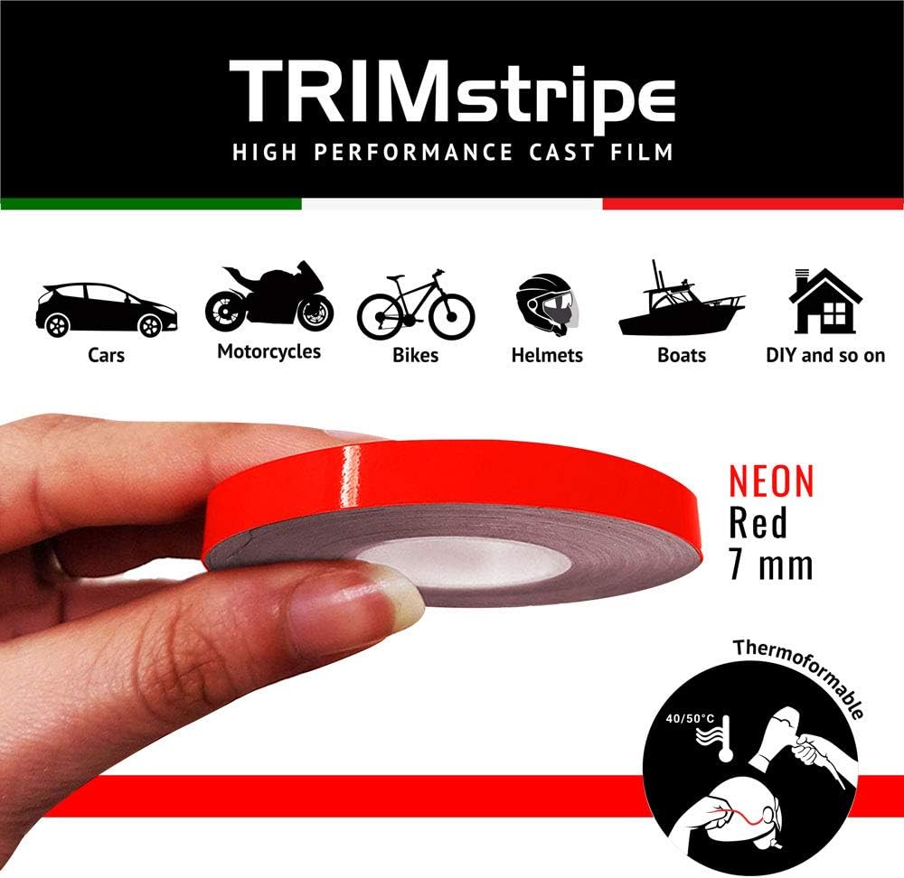 4R Quattroerre.it 10489 Trim Stripes Adhesive Strips for Cars Neon Red, 7 mm x 10 mt - Image 3