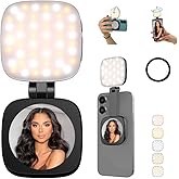 Magnetic Selfie Light Compatible with MagSafe for iPhone &ndash; Rechargeable LED Fill Light with Mirror, CRI&ge;95, 5 Color Temps, Foldable Ring Light