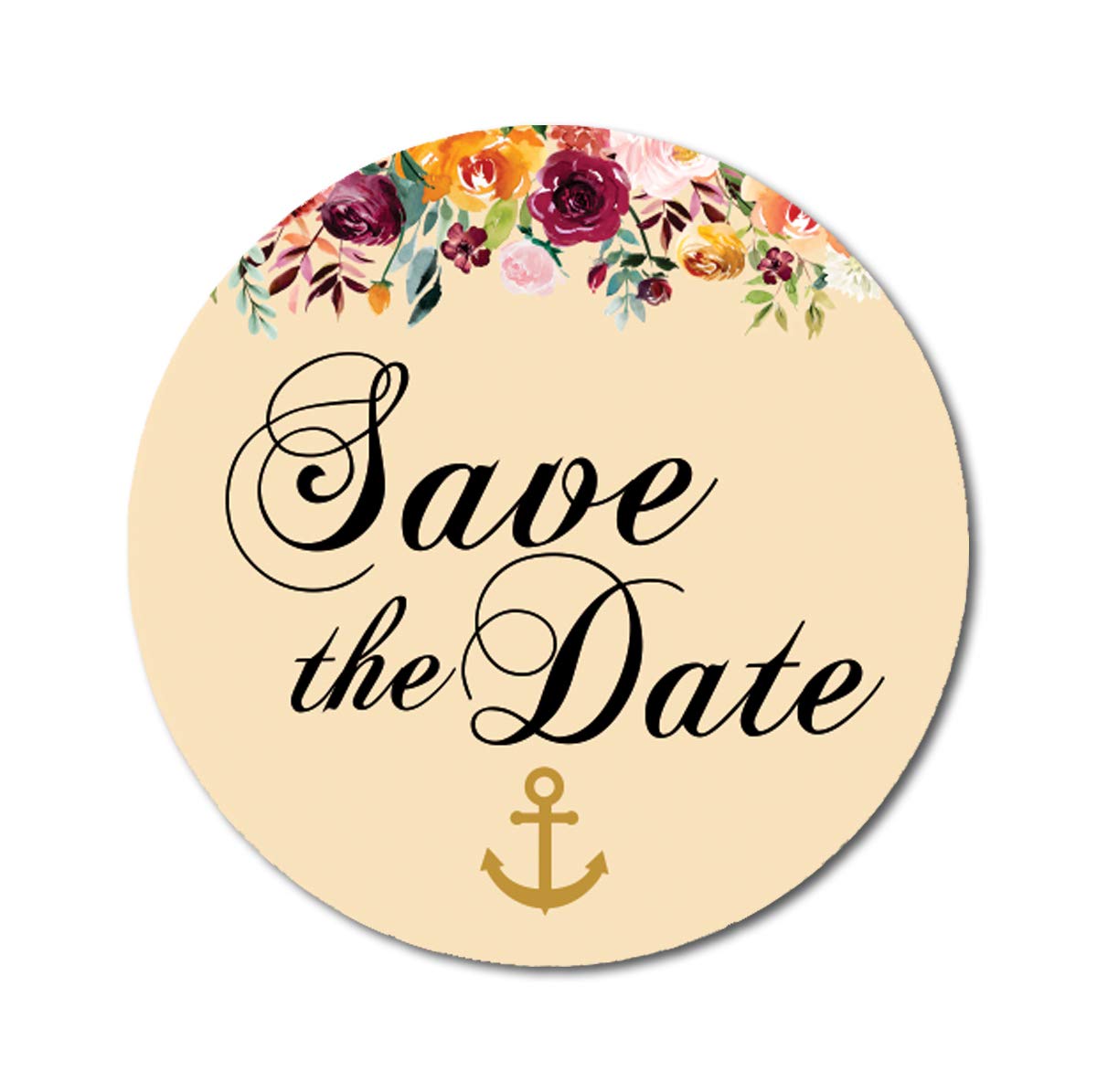 Darling Souvenir 45 Pcs Ivory Round Floral & Anchor Save The Date Stickers DIY Envelope Seals-1.6 Inches