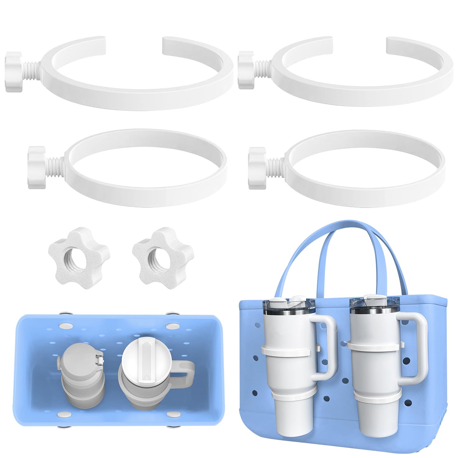 Photo 1 of XYFuuee Cup Holder for Stanley 30 oz 40 oz Compatible with Bogg Bag, Drink Holder for Simple Modern Rubber Beach Tote, Water Bottle Holder Attachment for XL Medium Small Bog Bag
