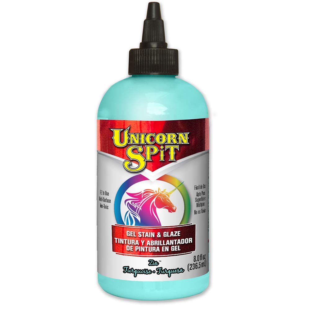 Unicorn SPiT Gel Stain and Glaze Zia Teal, Vibrant Water Based Wood Finish, Multi Surface Craft Paint for Furniture, Fabric or Glass Projects, Cyan, 236ml