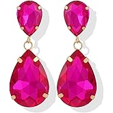 Hot Pink Earrings Wedding Earrings for Brides Rhinestone Earrings for Women Elegant Crystal Earrings Sparkly Teardrop Earrings Wedding Guest Earrings Prom Dresses 2024 Outfits